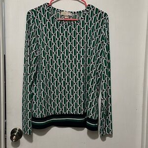 Michael Kors Green Black Geometric Blouse Womens size XL
